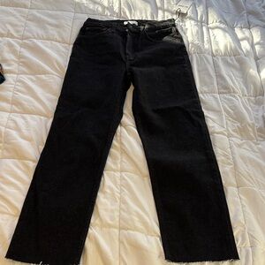 Re/Done Women's 70’s Stove Pipe Raw Hem Dark Wash Straight Jeans